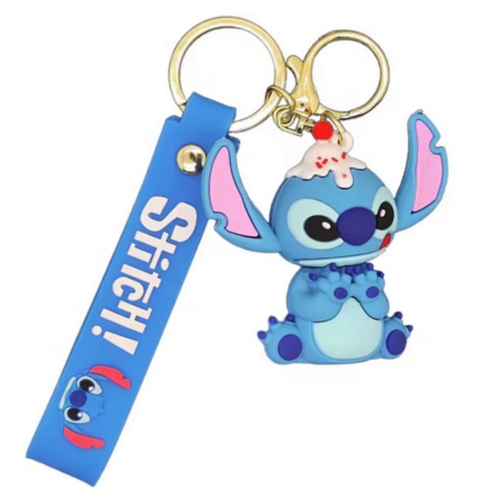 Disney Lilo Stitch Funny Stitch Sundae Silicone 3D Keychain Bag Pendant Keyring